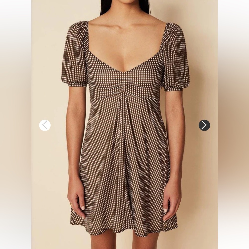 Faithfull The Brand Winslow Mini Dress - Solene Check Print Cocoa